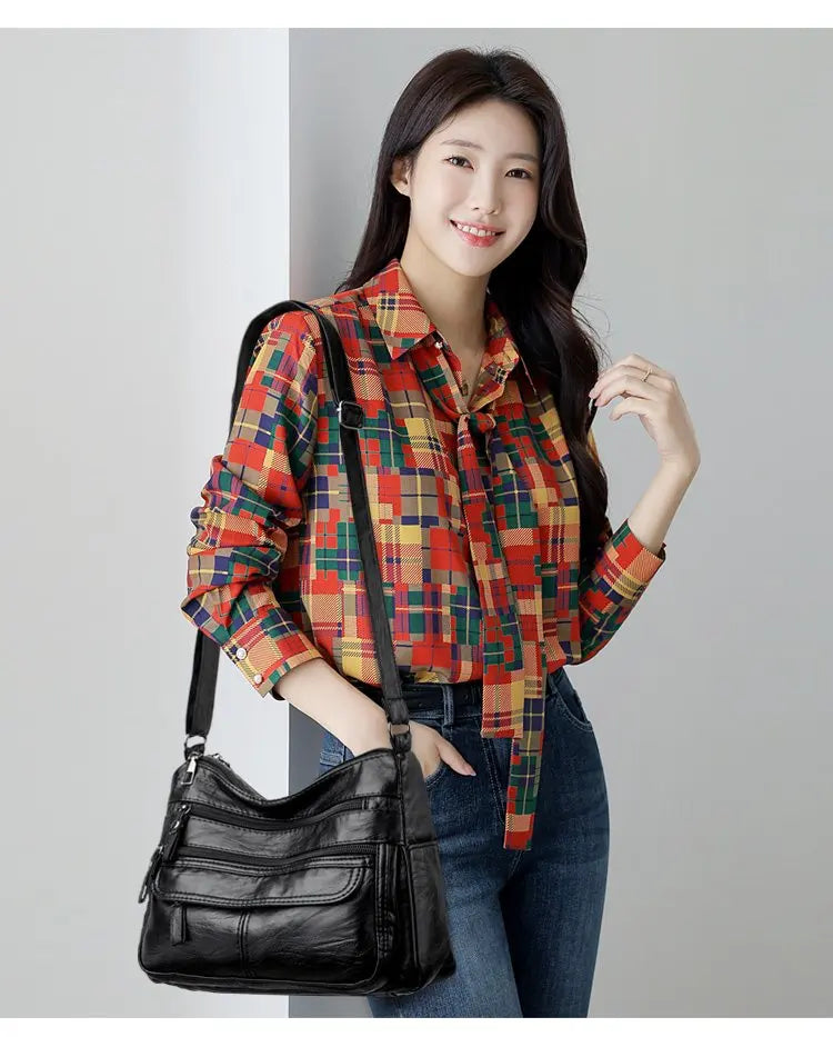 Large Capacity Soft Leather Shoulder Bag Casual Crossbody Bag for Middle-Aged Women 2025 New Style Versatile Mom Bag