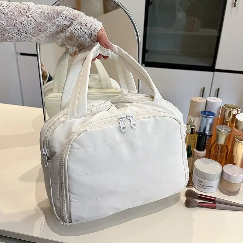 Portable Large Capacity Waterproof Cosmetic Storage Bag Handheld Travel Toiletry Bag Cosmetic Bag Durable Leather Bag
