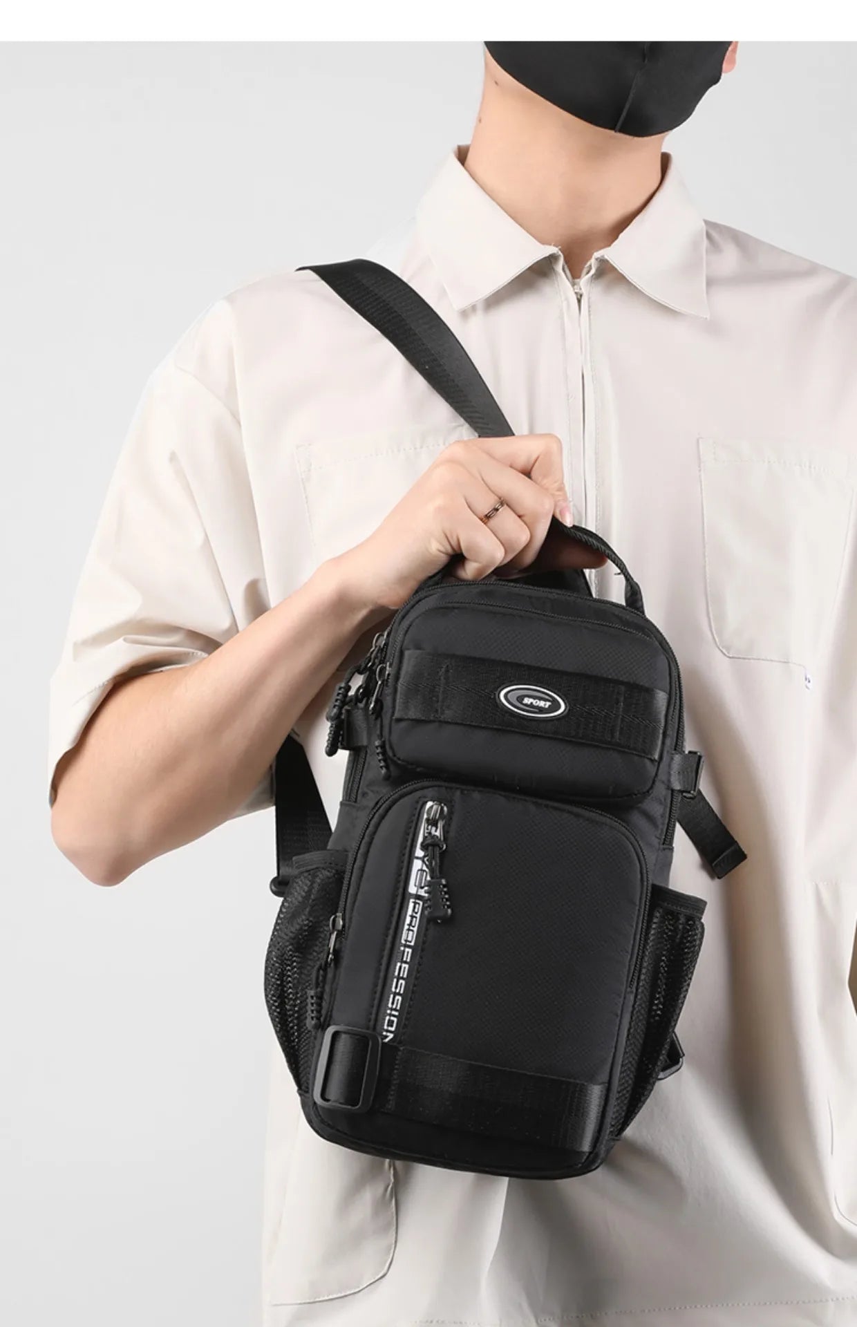 Fashionable Men's Crossbody Bag Student Casual Waist Bag Nylon Material Zipper Closure Soft Handle Multi-Compartment Pack