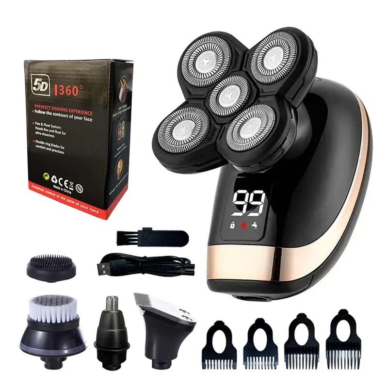 5 In 1 Electric Shaver For Men Bald Head Hair Clipper Nose Trimmer 5D Floating Blade Head Shaving Beard Knife Rechargeable Razor