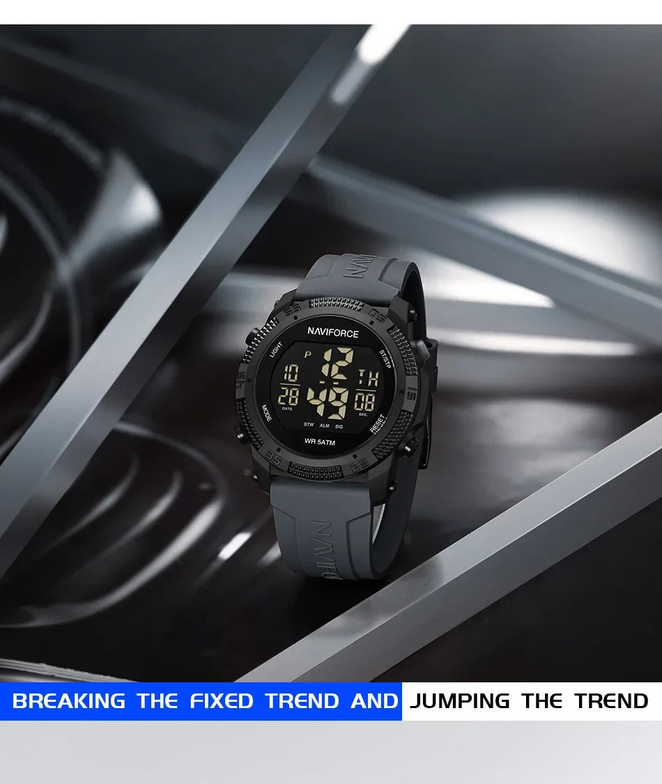 NAVIFORCE NF7104 Men's LCD Digital Leisure Date and Week Alarm Clock Waterproof Silicone Strap Electronic Premium Watch
