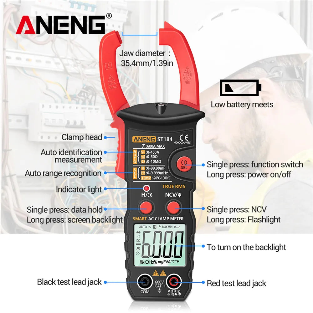 ANENG ST184 Digital Multimeter Clamp Meter True RMS Voltage Current Ohm Test+B15 Induction Tester Pen Electrician Detection Tool
