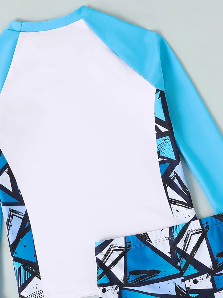 Boy Swimsuit 2026 New Solid And Print Long Sleeve Children Swimwear Summer Kids Beach Wear Shorts Swimming Bathing Suit For Men