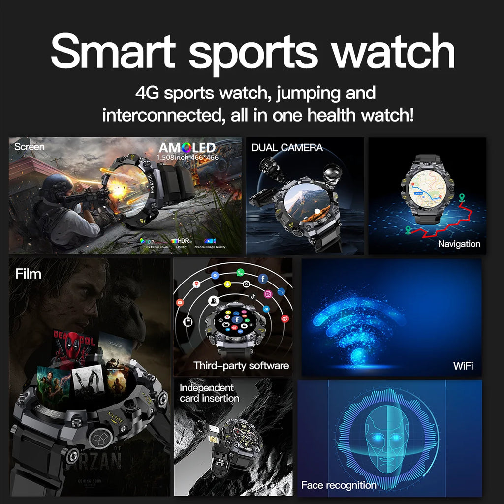 4G Smartwatch Android 10.0 Q668 Smartwatch With 2150Mah Battery 800W HD Dual Camera Amoled GPS WIFI NFC Video Call Sim Card Slot