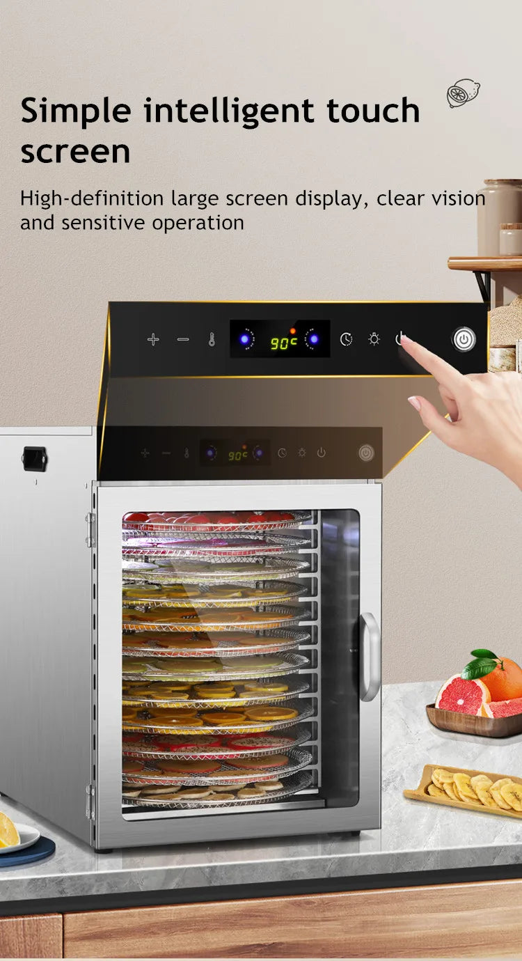 10/12/16 Tier Rotary Food Dehydrator Smart Commercial & Home Dryer for Fruit, Veg, Meat, Snacks, Herbs