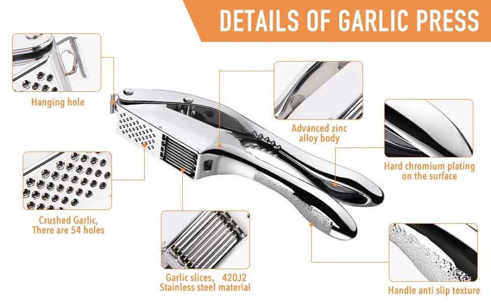 Garlic Crusher 2 in 1 stainless steel garlic minced garlic slices kitchen high quality easy to clean kitchen extrusion tool