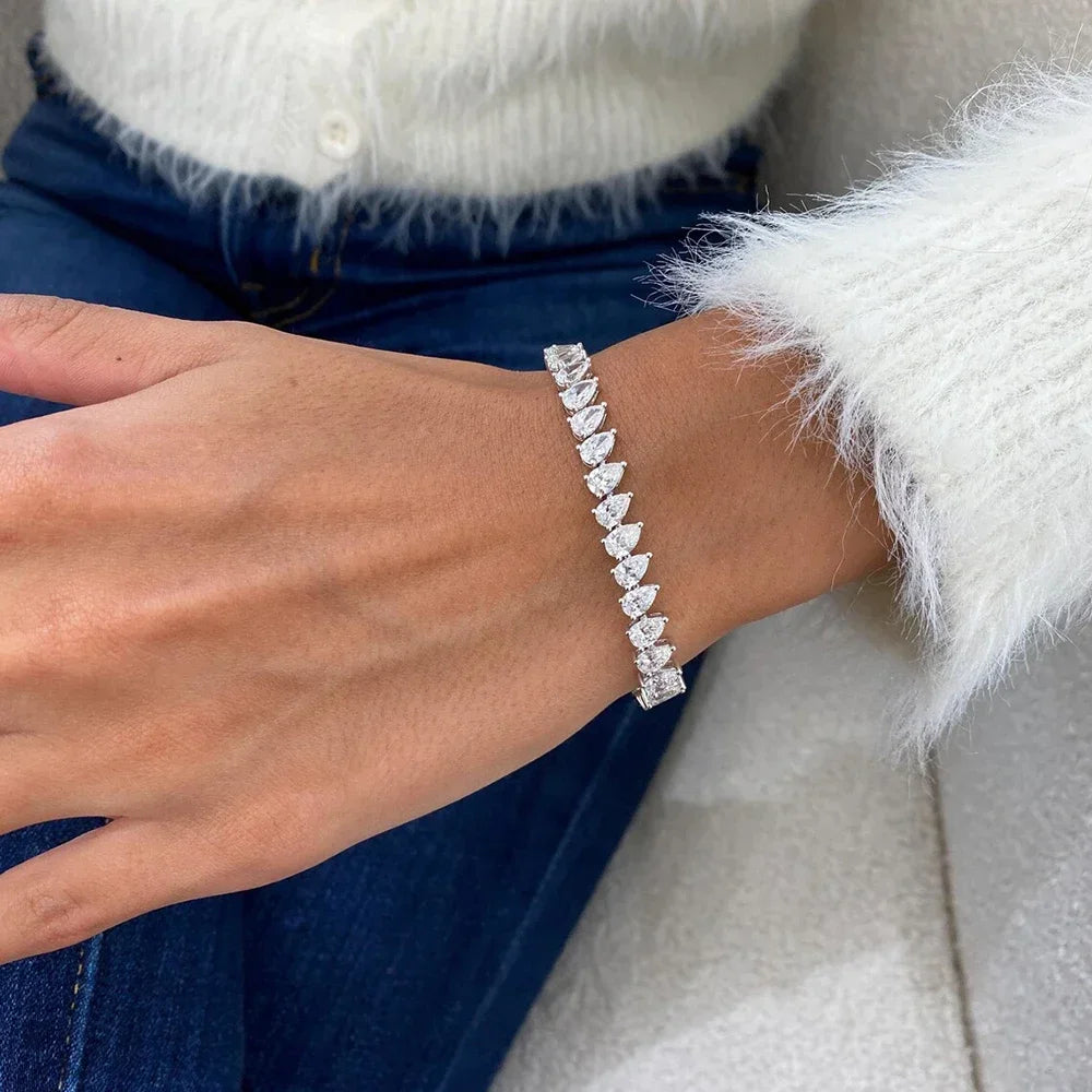 Certified 0.5carat Pear Cut Moissanite Diamond Tennis Bracelets for Women 925 Sterling Silver Waterdrop Shape Wrist Chain