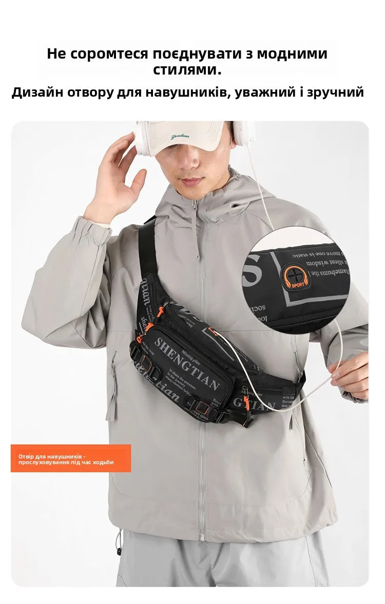 Summer Large Capacity Waterproof Nylon Sports Crossbody Bag for Men Casual Outdoor Leisure Mobile Phone Bag Trendy Sports Wai...