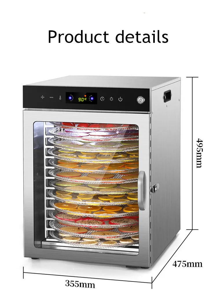 10/12/16 Tier Rotary Food Dehydrator Smart Commercial & Home Dryer for Fruit, Veg, Meat, Snacks, Herbs