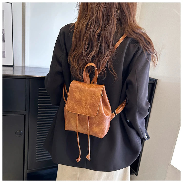 Compact Brown Retro Shoulder Bag Women's Spring Summer New Simple Artistic Match Double Rope Single Shoulder Bag Casual Style