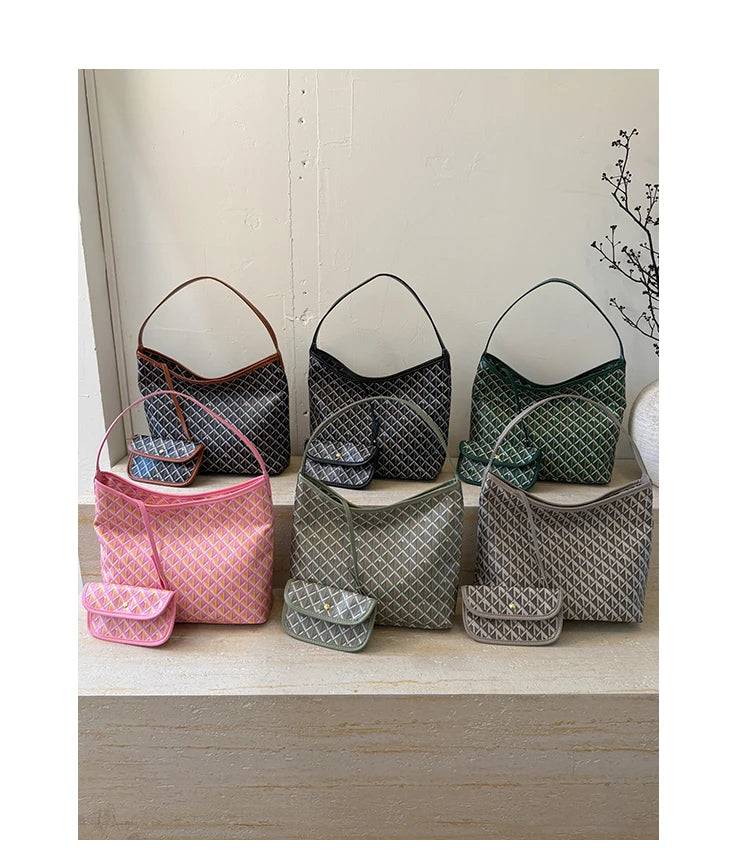 Large Capacity Women's Shoulder Bag Fashionable Commuter Tote Bag Soft PU Leather Printed Geometric Pattern Autumn New Arrival