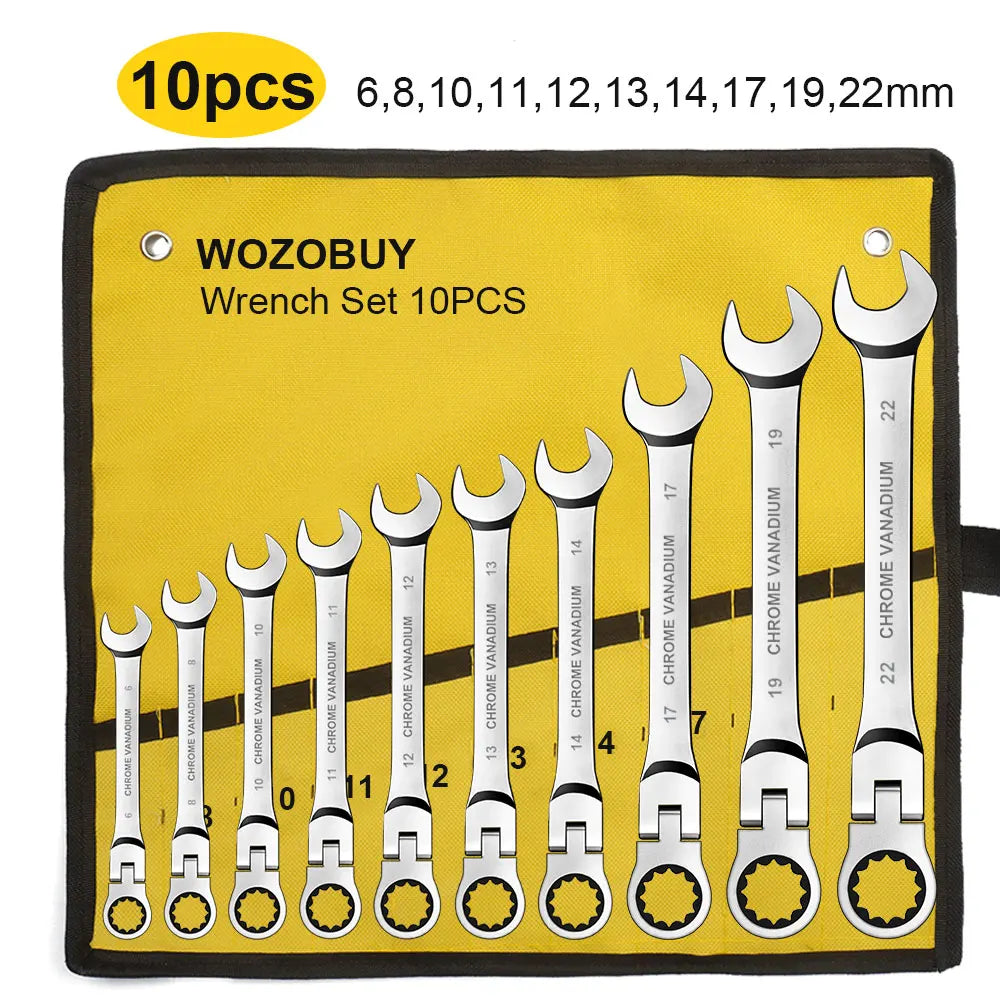 Ratcheting Wrench Set Metric and Standard 12-Point Box End Combination Spanner Gear Wrench Garage Tool Set,CR-V Full Polished