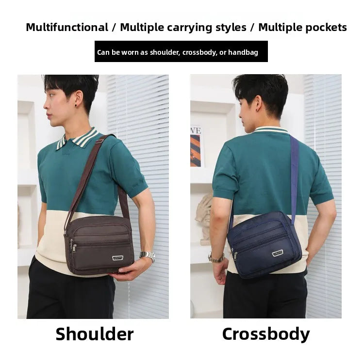 Casual Unisex Crossbody Bag Large Capacity Multi-layer Business Handling Bag Soft Nylon Material Zipper Closure Leisure Trave...