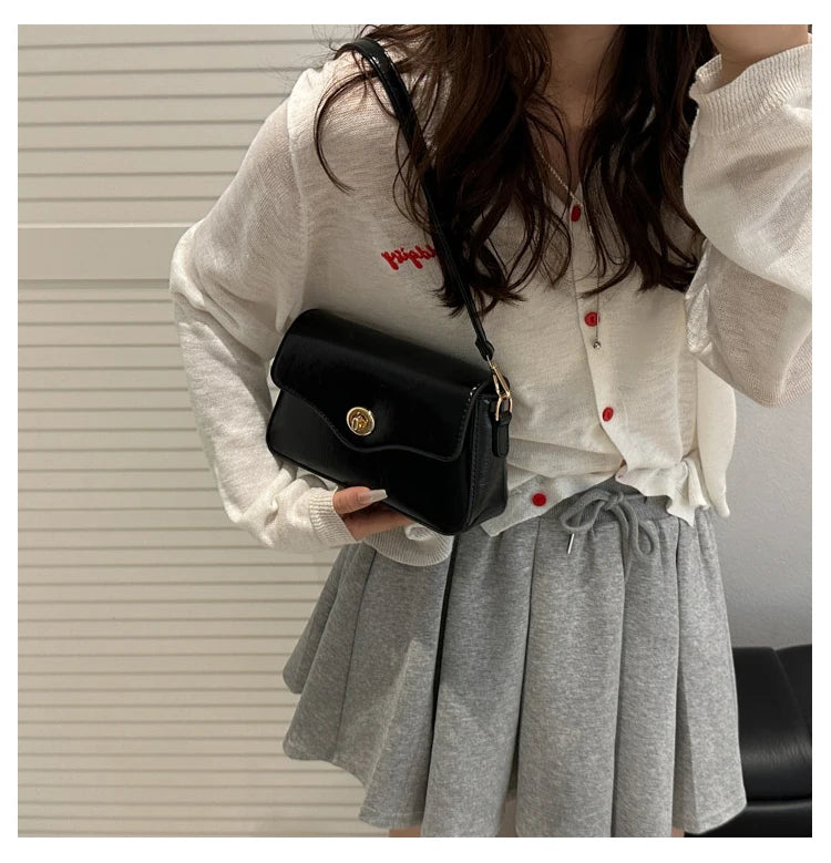 Retro Style Commuter Women's Small Square Bag Fashionable Shoulder Crossbody Bag Soft PU Leather Casual Handbag