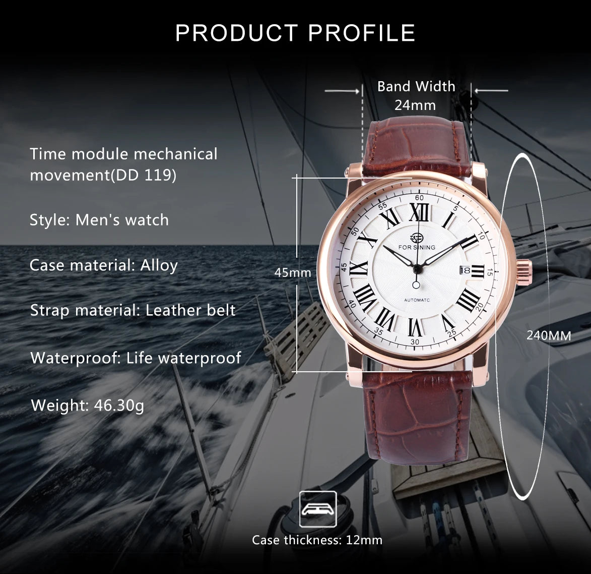 Forsining Classic Business Automatic Mens Watch Calendar Luxury Brand Brown Leather Strap Fashion Rose Gold Mechanical Watches