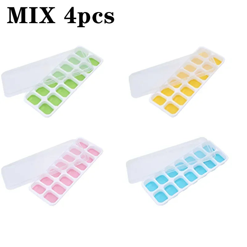 Silicone Ice Cube Mold Trays Reusable Ice Tray with Lid 14 Cube Easy Release Whiskey Cocktail Freezer Container
