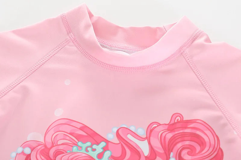 Swimsuit for Children Long Sleeve Rash Guard Swim Skirt and Surf Pant Set Sunscreen UV Protection Beach Kids Bath Clothes Girl