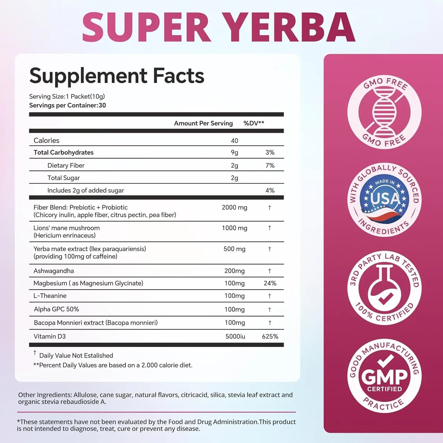 JP Super Yerba Mate Instant Powder - Raspberry Lemonade Flavor | 30 Servings Clean Energy & Focus Boost | Gut Support