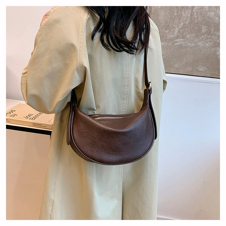 Retro Versatile Women's Shoulder Bag Simple Fashionable New Style Matching Dumpling Shape Crossbody Bag Trendy High-End Feeling