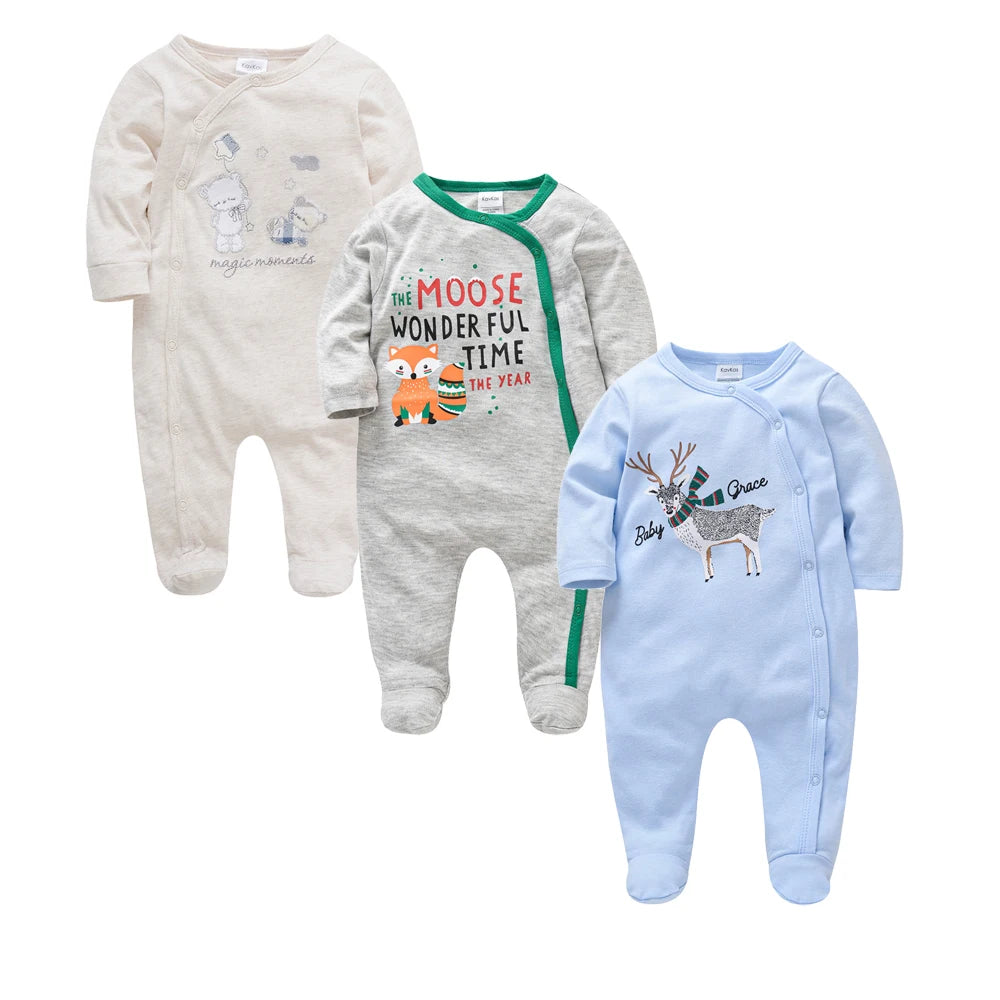 2025 3 pcs/lot Baby Boy Girls Rompers 100% Cotton Long Sleeve Overalls 0-12 Months Cool Print  Newborn Jumpsuit