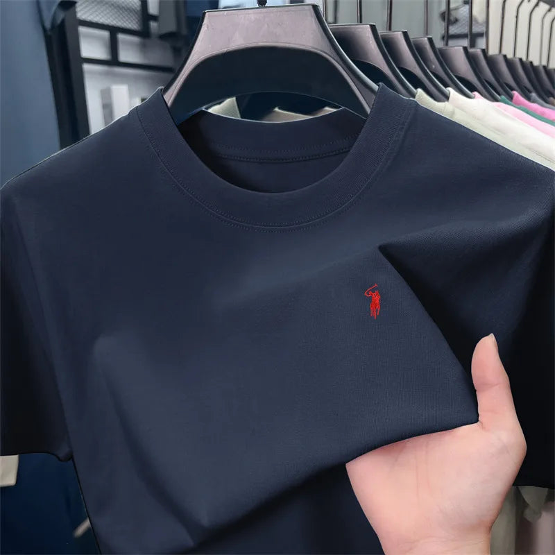 100% cotton men's short sleeve T-shirt fashion brand Paul Pony embroidery summer new high-end comfortable casual round neck top
