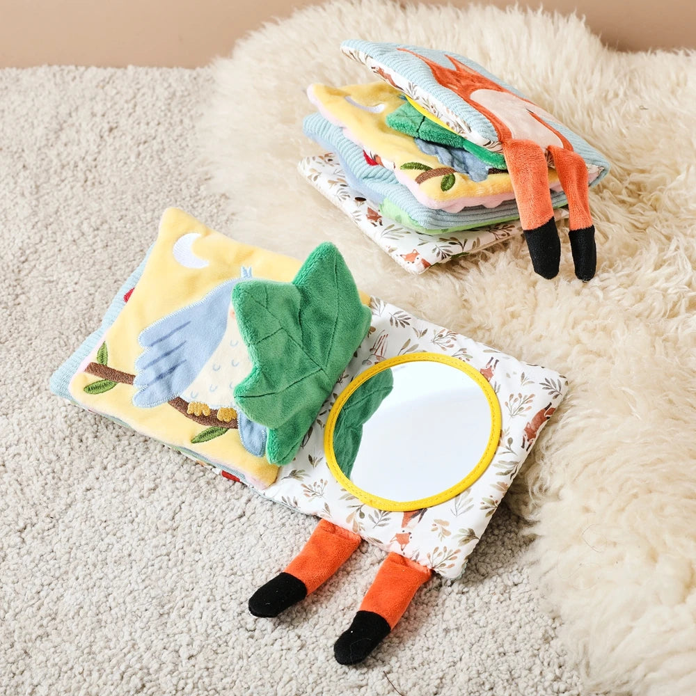 Baby Toys Cloth Book Early Educational Baby Toys Sensory Book Baby Soft Books Toys Fluffy Cartoon Elephant Books With Mirror