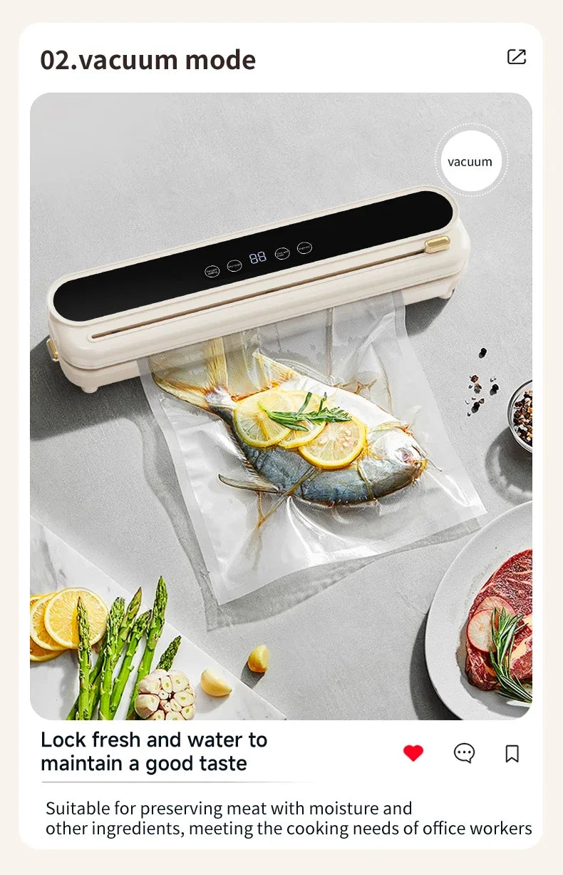 Electric Vacuum Sealer Food Storage Seal Touch Button Dry/Wet Built-in Cutter Kitchen Food Sealing Vacuum packaging machine
