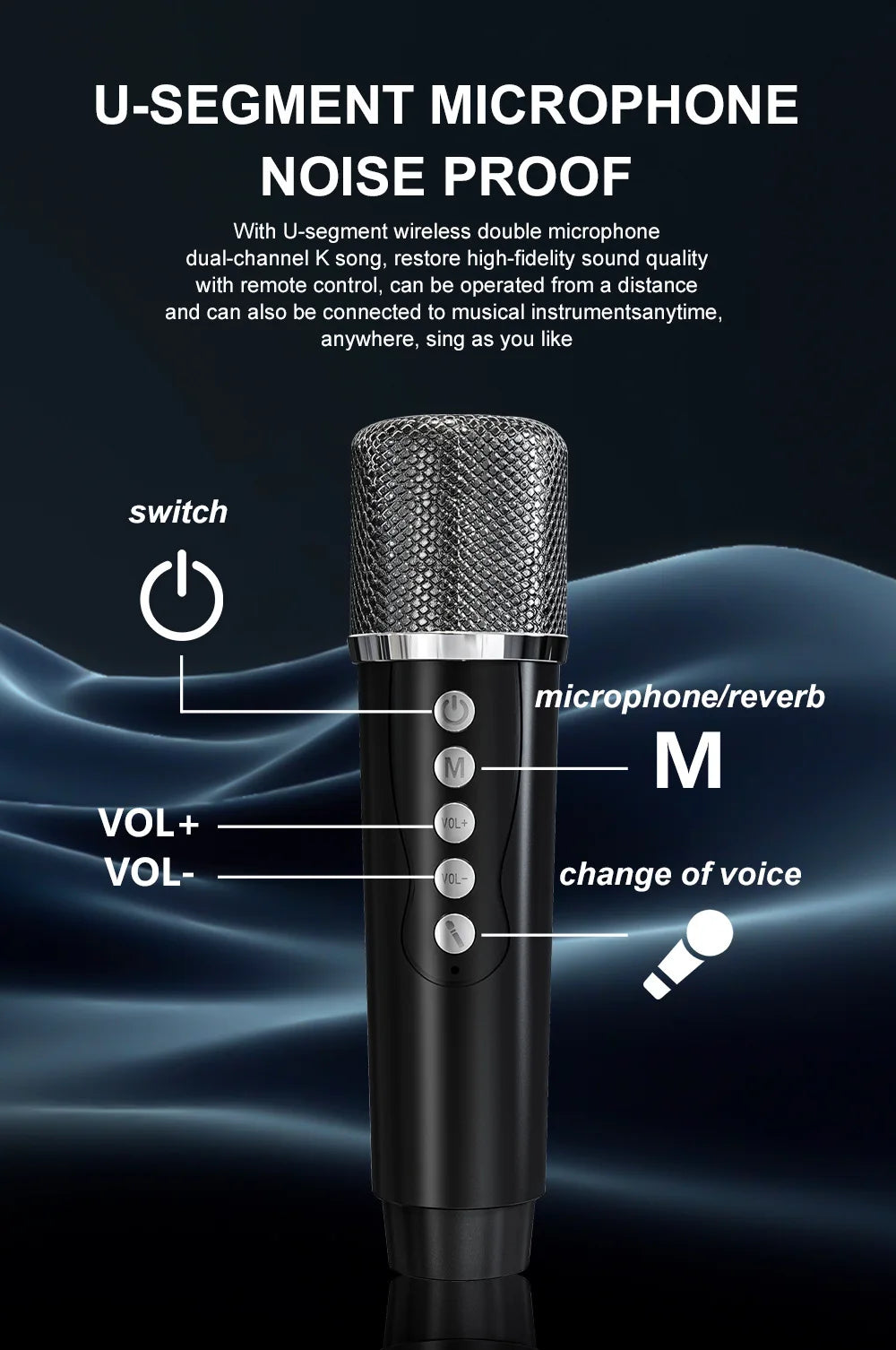 #20W Powerful Wireless Portable Dual Microphones Bluetooth Speaker Hifi Stereo Family Party Karaoke Subwoofer Boombox gifts 2026