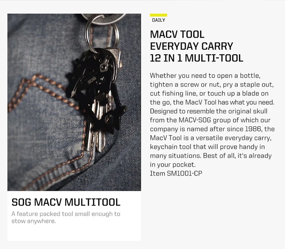 SOG MacV Multi-tool Mini Keychain Skull Wrench EDC Multifunctional Tools Portable Outdoor Camping Survival Bottle Opener SM1001