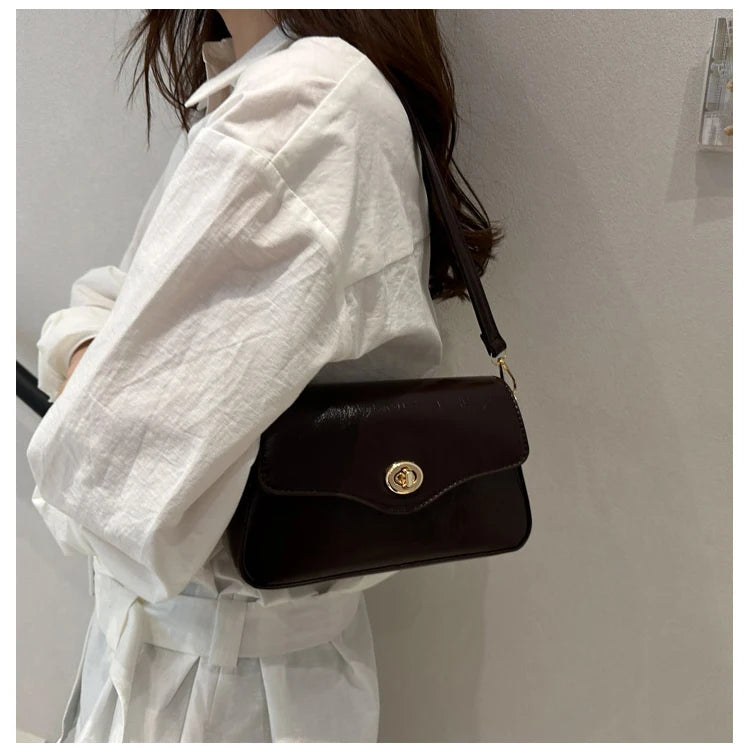 Retro Style Commuter Women's Small Square Bag Fashionable Shoulder Crossbody Bag Soft PU Leather Casual Handbag