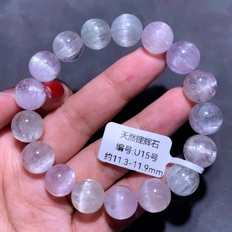 Natural Purple Kunzite Clear Round Beads Bracelet Jewelry Women Men Colorful Kunzite Bracelet Cat Eye Women Men AAAAAA
