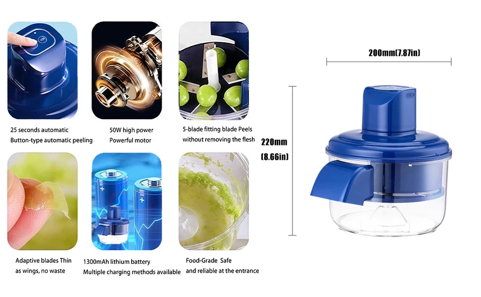 Upgrade 2-in-1 Automatic Grape Peeler Machine, Electric Garlic and Cherry Tomato Peeler, Cordless Fruit Skin Remover for Small P