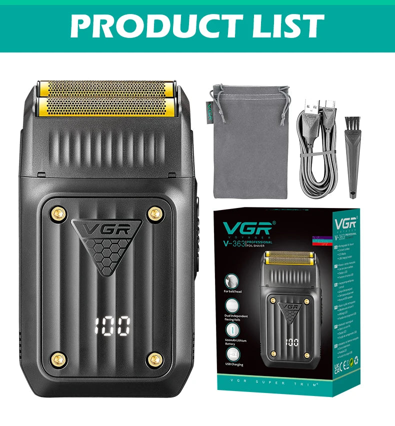 VGR V-363 Convenient Shaver Mini Body Men's Shaver Home Reciprocating Blade Shaver LED Digital High Endurance Whitening Device