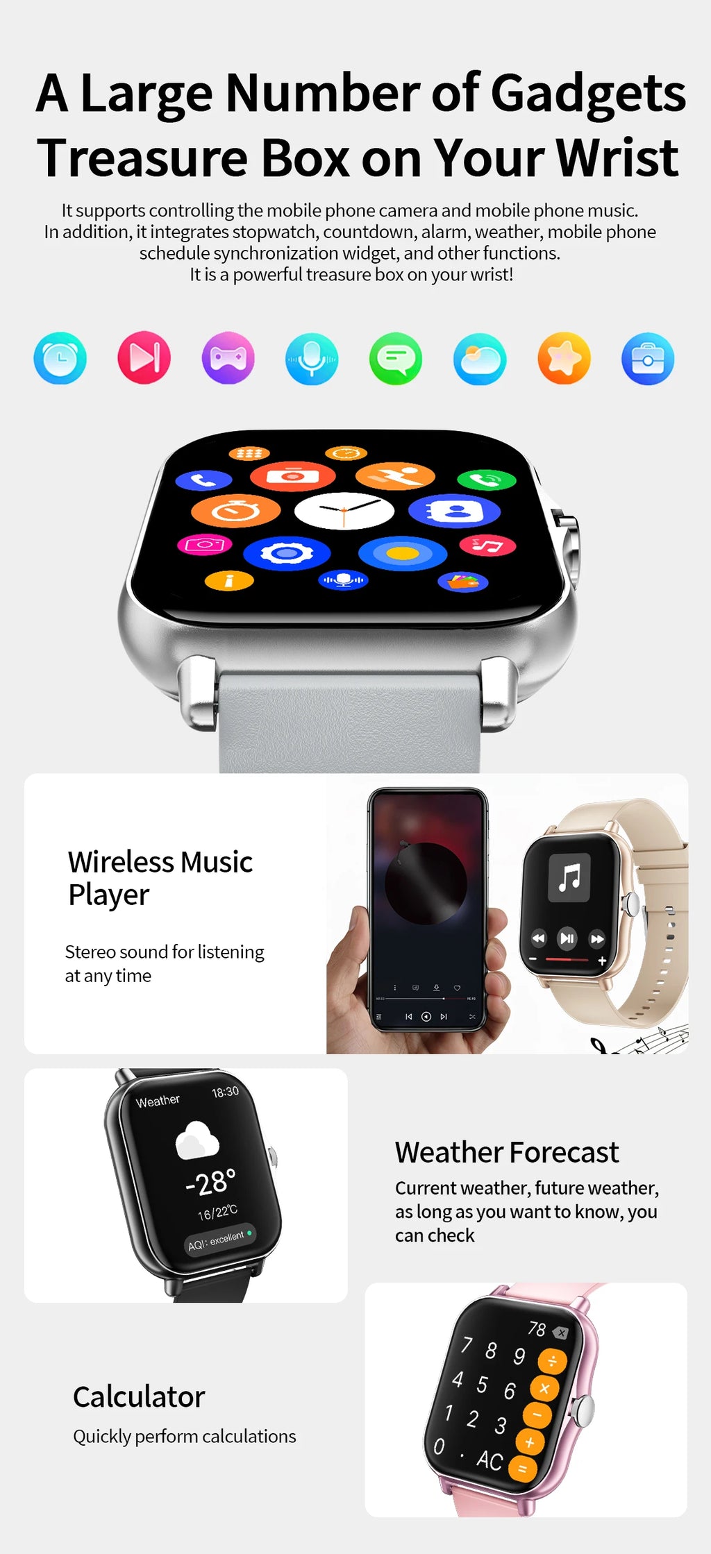 NEW Smart Watch Full Screen Multi-color Watch Strap Wireless Call For Android/IOS Message Reminder Outdoor Sport Watch Men Women