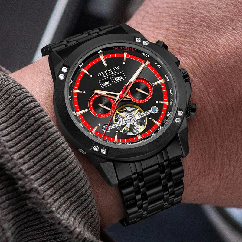 Glenaw high-end brand fully automatic mechanical multi-function watch men's business personality trend waterproof watch
