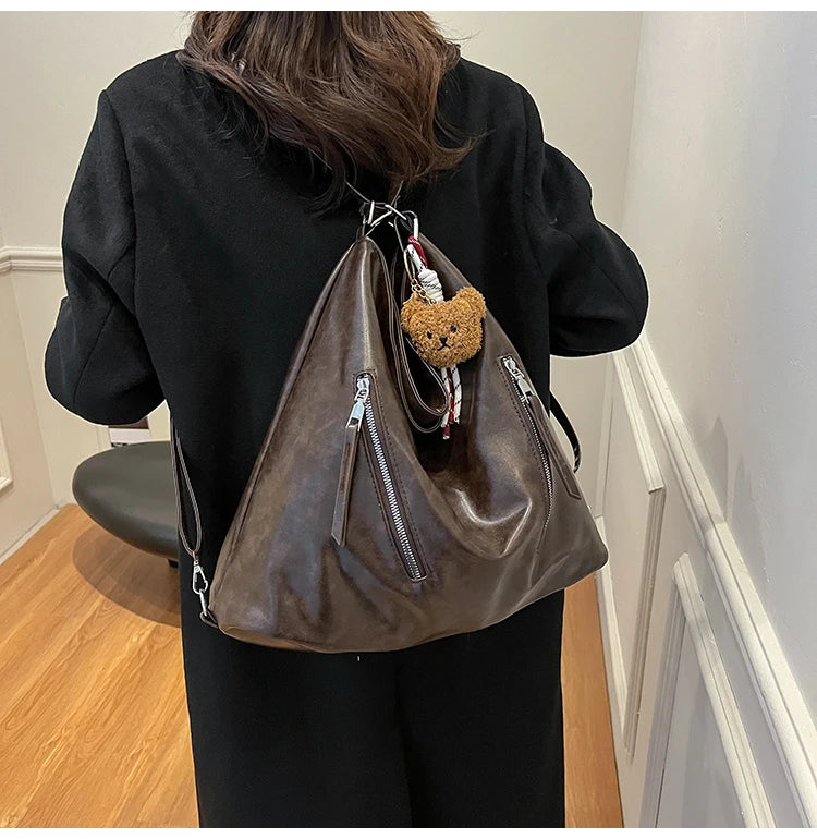 Retro Three-Use Large Capacity Commuter Tote Bag 2025 New Style Single Shoulder Backpack Crossbody Bag for Work Leisure