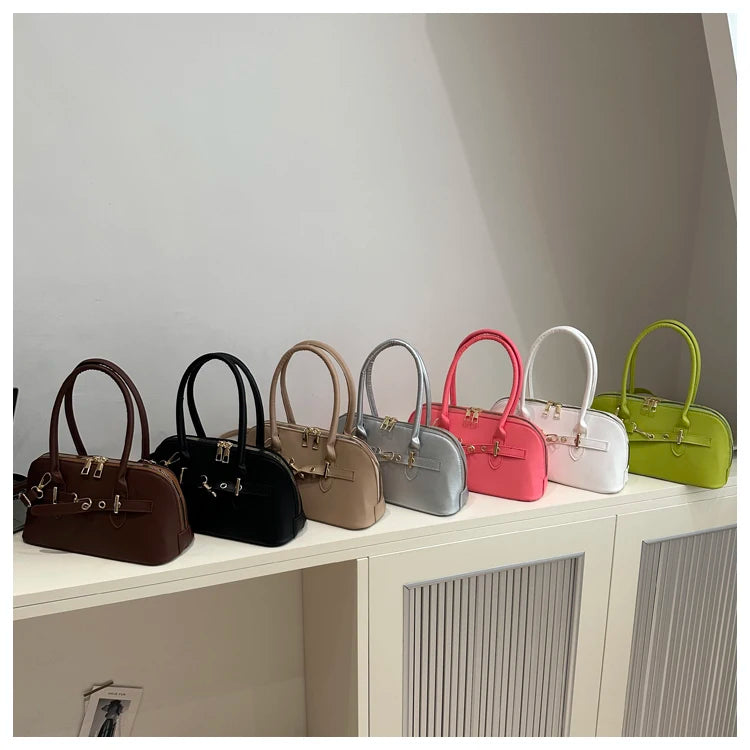 Modern  Shaped Women's Handbag Crossbody Commuter Bag Fashionable Retro Bowling Bag Soft Handle Polyester