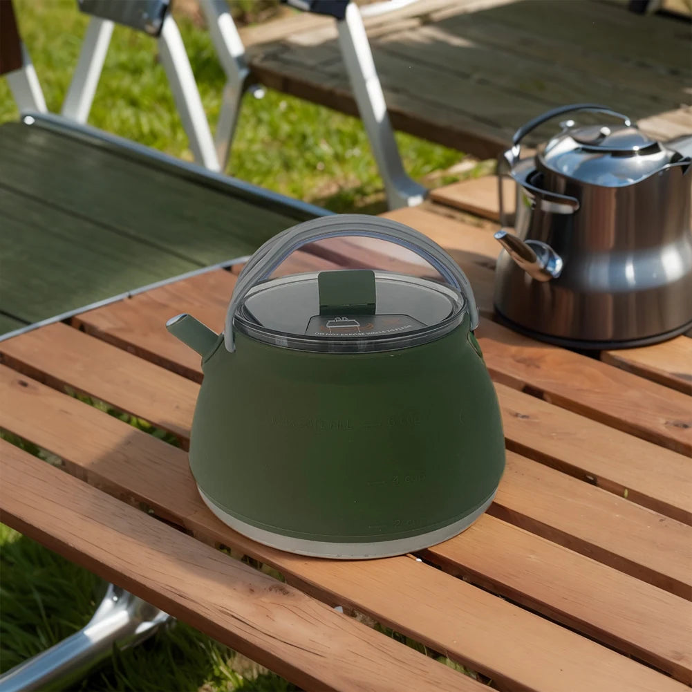 1.5L Silicone Kettle with Handle 1L Camping Cook Pot Stainless Steel Bottom Collapsible Water Cup/Bowl for Camping Backpacking