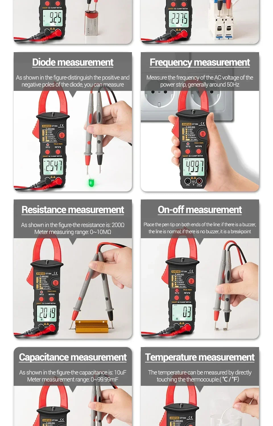 ANENG ST184 Digital Multimeter Clamp Meter True RMS Voltage Current Ohm Test+B15 Induction Tester Pen Electrician Detection Tool
