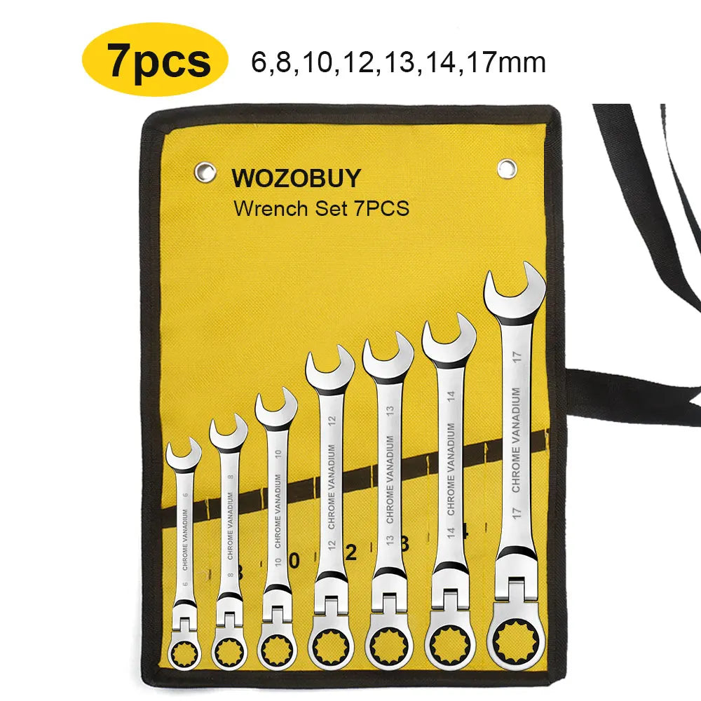 Ratcheting Wrench Set Metric and Standard 12-Point Box End Combination Spanner Gear Wrench Garage Tool Set,CR-V Full Polished