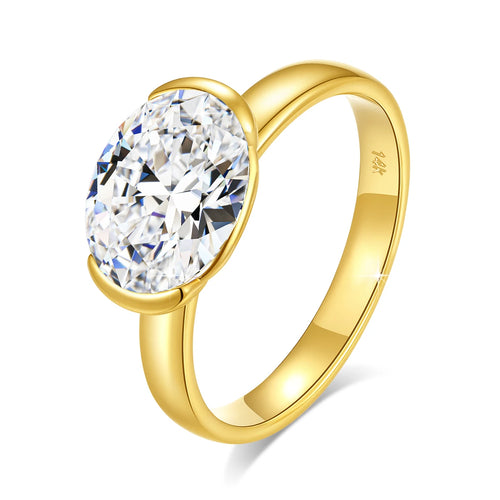 14K Gold Certified Oval Cut Moissanite Ring for Women Lab Created Diamond Engagement Wedding Yuan Bao Ring Jewelry Classic