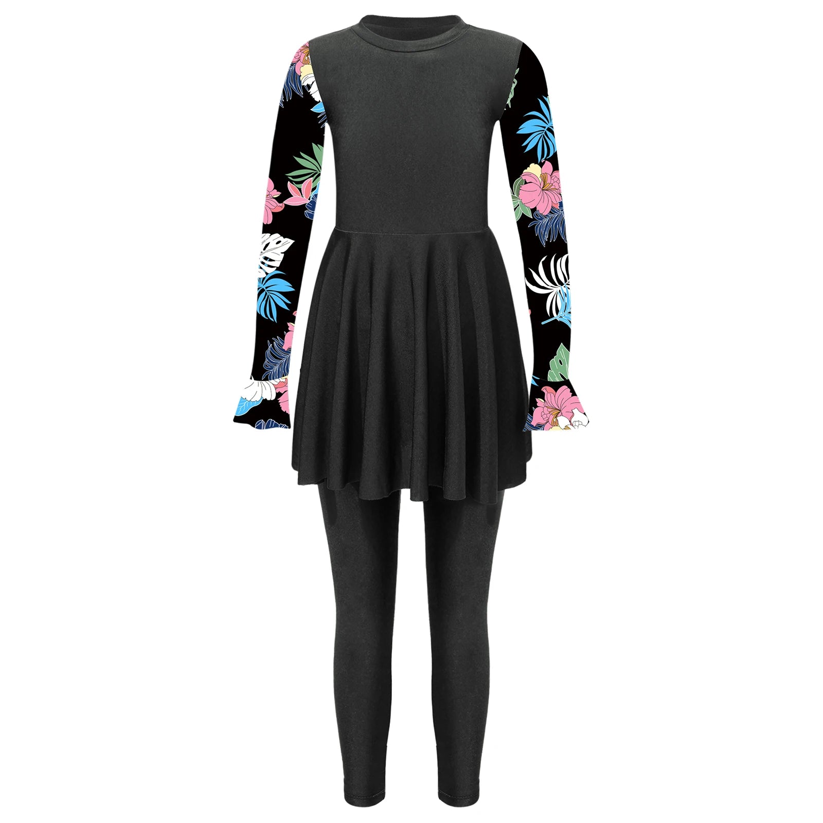 Girls Swimsuits 2 Piece Rash Guard Set UPF 50 Sun Protection Long Sleeve Swim Dress with Leggings Kids Full Body Cover Beachwear