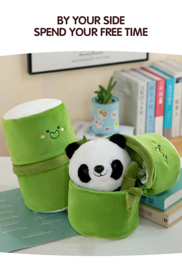 Cute Chinese Panda Doll with Removable Bamboo Tube PP Cotton Pillow Soft Plush Doll Girls Toy Children's Christmas Gifts Present