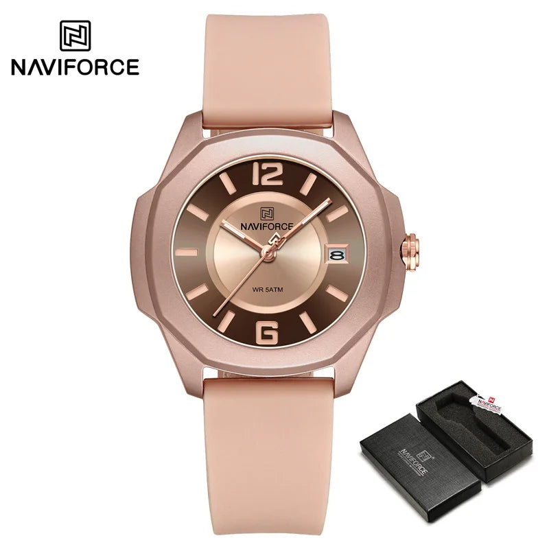 NAVIFORCE Sports Casual Watches for Woman Soft Silicone Strap Classic Fashion 30m Waterproof Date Display Ladies Gift Wristwatch