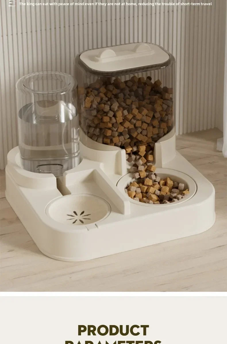 1EE 1Automatic Cat Feeder & Water Fountain Set - Food Grade Plastic - for Cats & Dogs - Gravity Feed Design