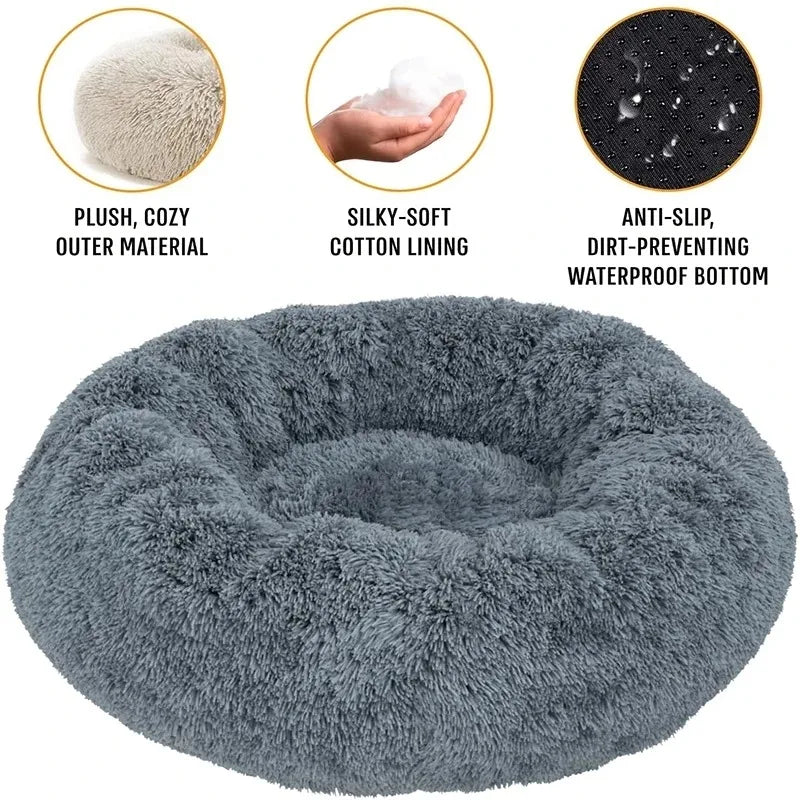 40-90cm Soft Large Cat Bed Round Warm Winter Plush Medium Dog Sofa Bed Full Filling Small Dog House Soft Cat Kennel Accessories