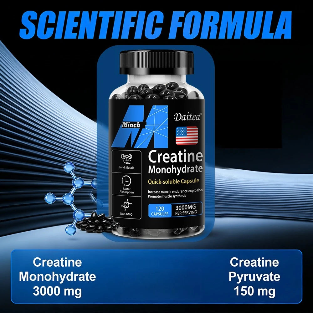 Creatine Monohydrate Capsules for Enhance Muscle Mass Strength & Performance Improvement Workout Recovery Mass Gainer