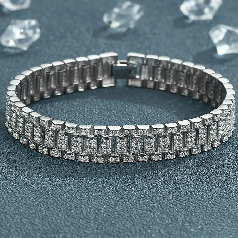 IGOTOS 1.2mm Moissanite Watch Chain Bracelet 925 Sterling Silver Certified Women Men Full Diamond Bangle Fine Jewelry
