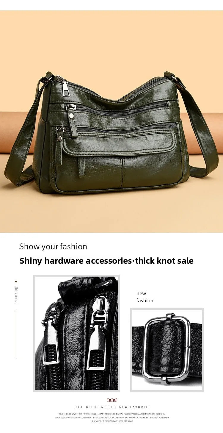 Large Capacity Soft Leather Shoulder Bag Casual Crossbody Bag for Middle-Aged Women 2025 New Style Versatile Mom Bag