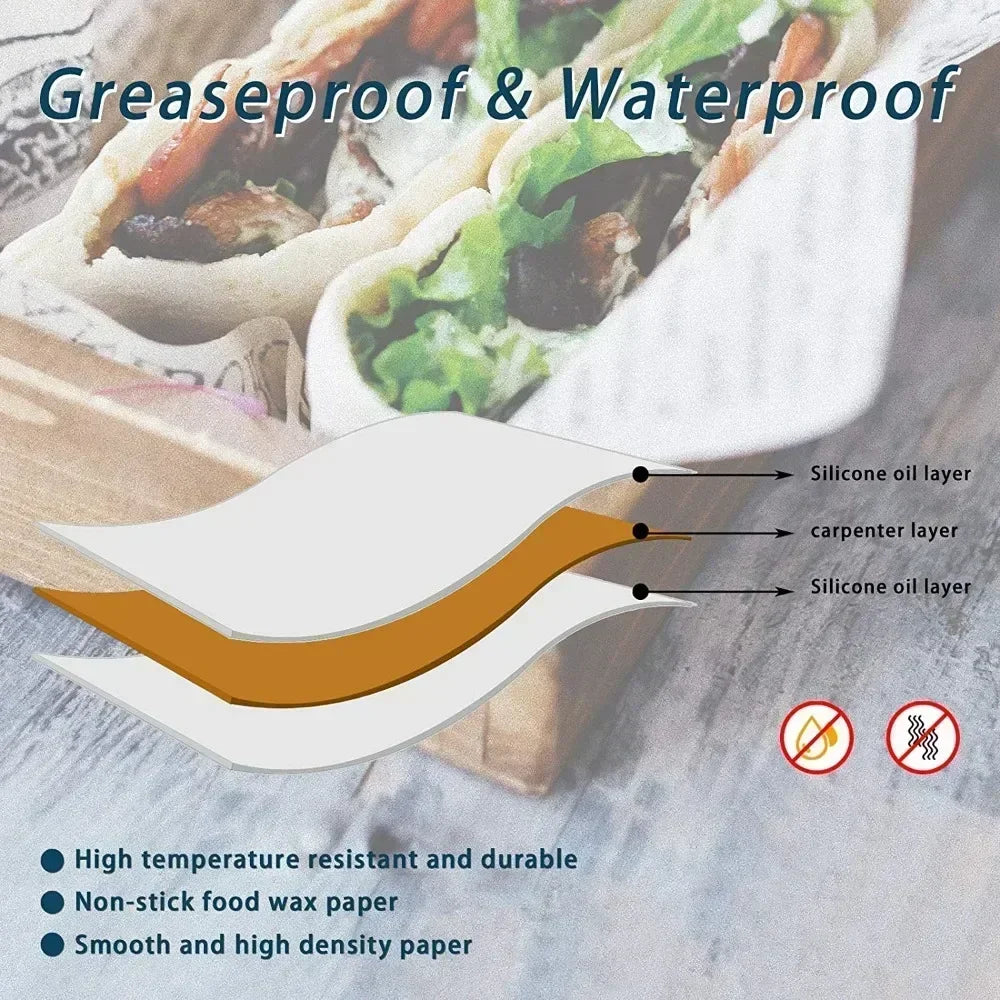 100/1000 Pcs Oil-Proof Paper for Wrapping Burger Bread Fried Food Sandwich Packaging Fryer Air Baking Paper Plate  Accessories